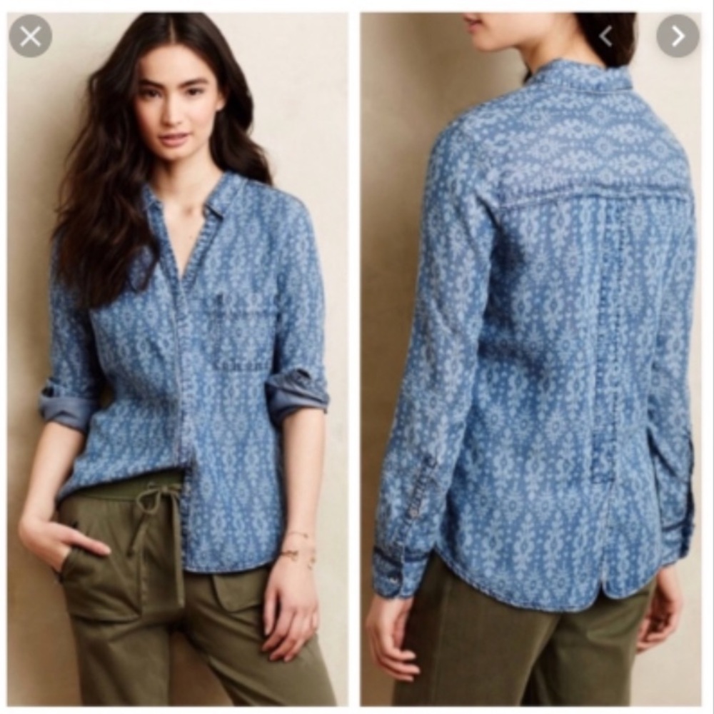 Anthropologie Holding Horses Chambray Top